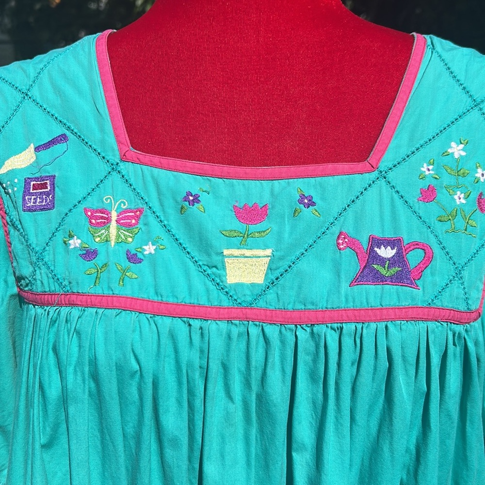 Embroidered Teal Garden Dress L - Picture 4 of 8